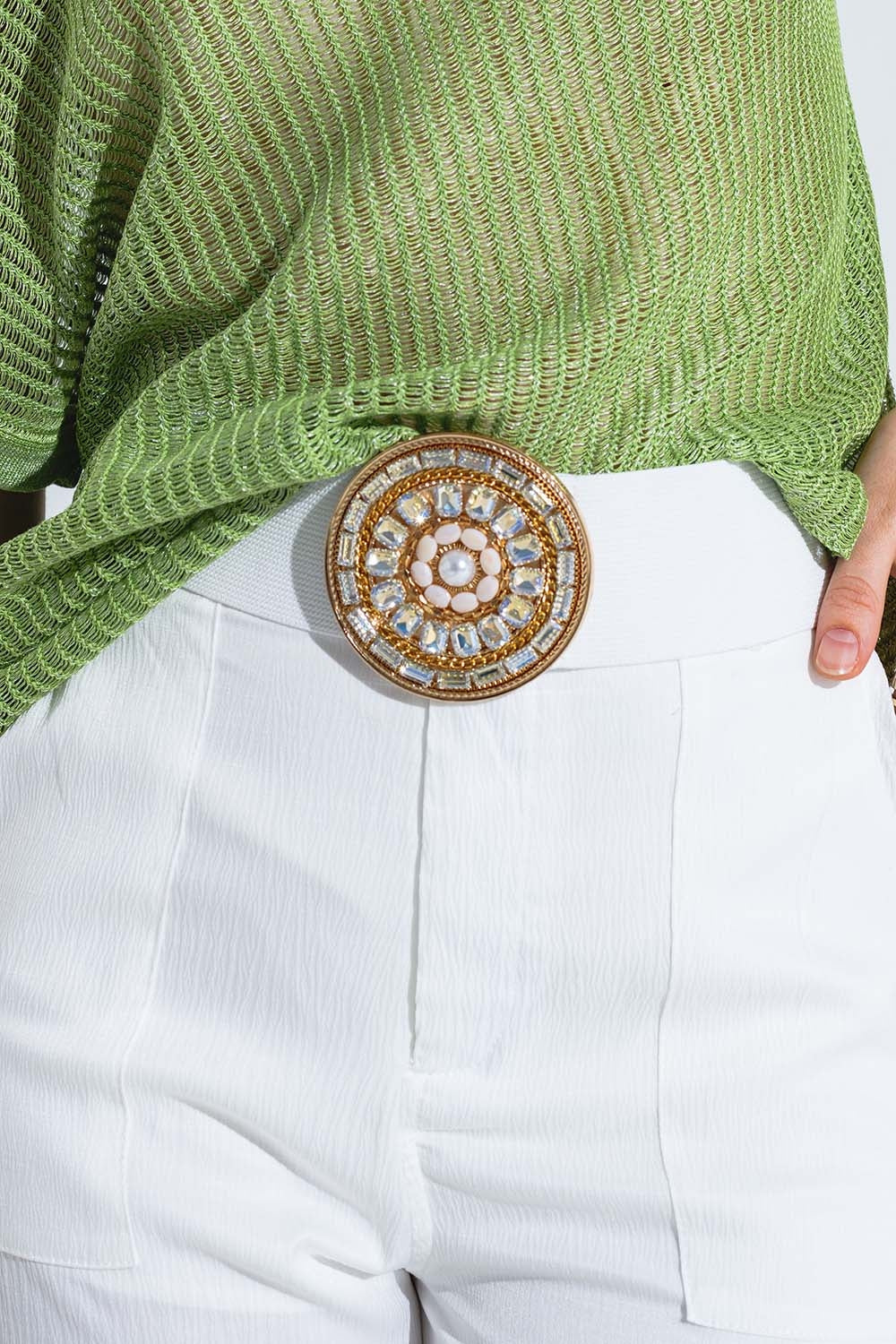 White Belt With Embellishments On Belt Buckle