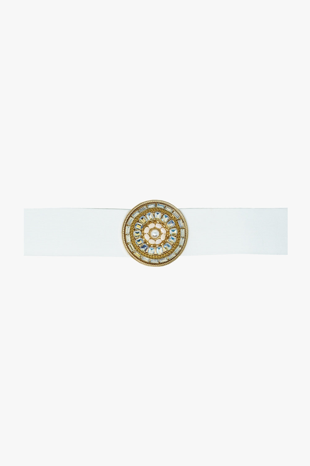 Q2 White Belt With Embellishments On Belt Buckle