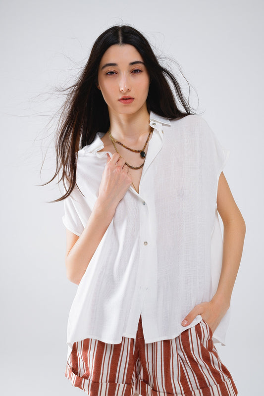 Q2 White Button Up Blouse With Polo Collar