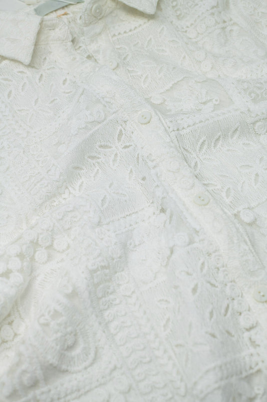 white buttoned crochet dress