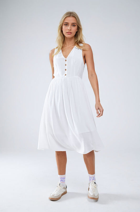 Q2 White dress with button detail