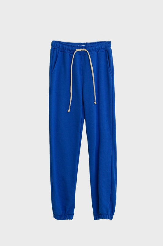 Q2 Blue jogger with knotted elastic waist and side pockets