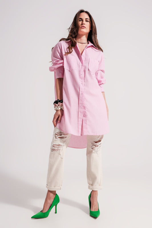 Q2 Cotton oversized shirt in pink