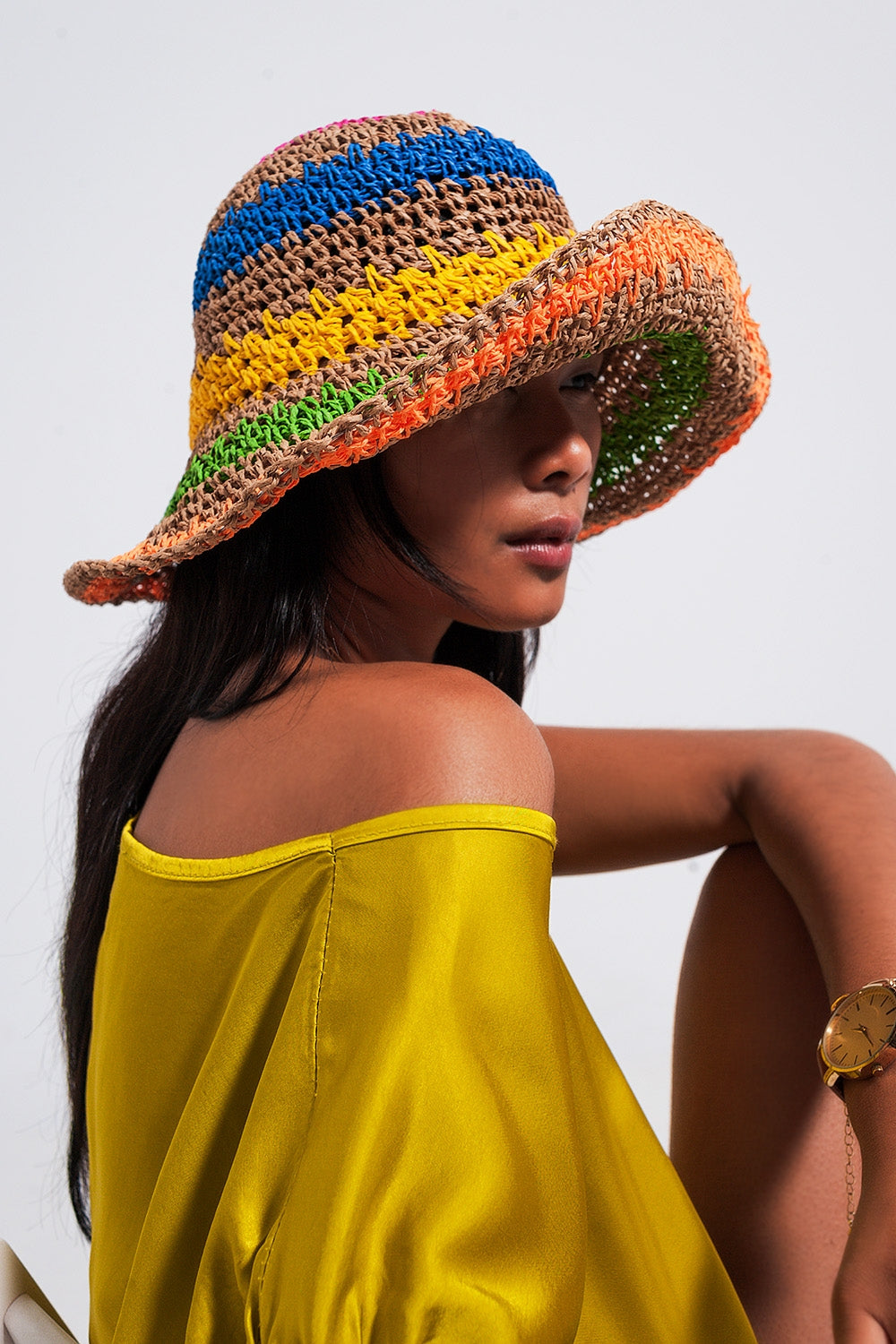 Q2 Sun hat in natural colored stripes